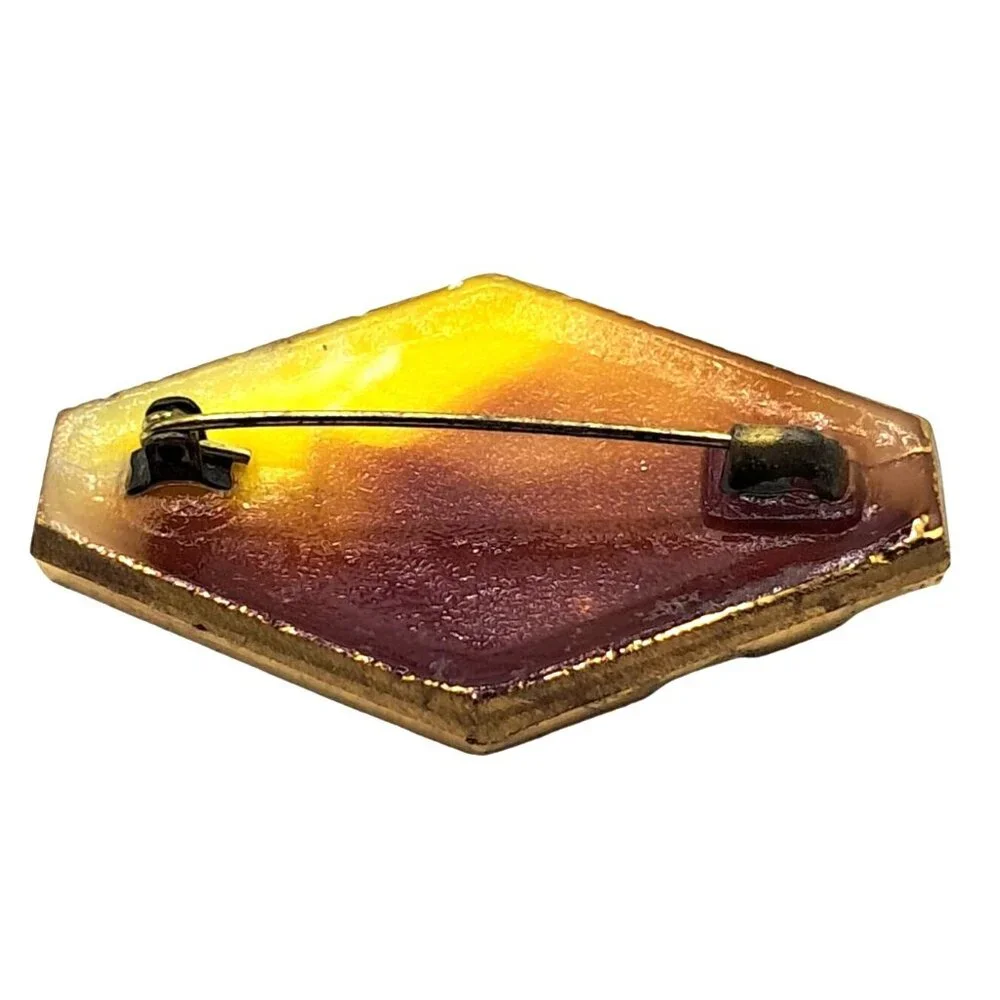 Czech‎ Glass Brooch Caramel Swirl Gold Tone Vintage Costume Jewelry